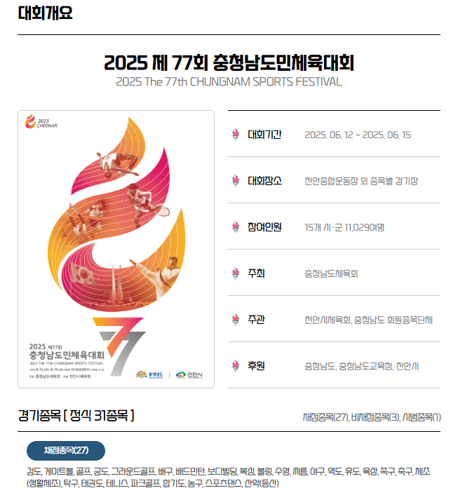 2025 제 77회 충청남도민체육대회 개최정보
